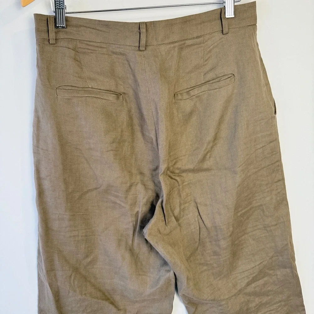 Reformation Mason Pants Women 10 Tan $188 100% Linen High Rise Wide Leg